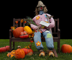 Autumn Scarecrowand Pumpkins PNG with transparent background