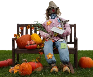 Autumn Scarecrowand Pumpkins PNG Image