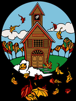 Autumn Schoolhouse Scene PNG with transparent background