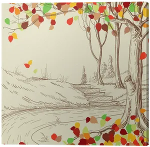 Autumn Sketch_ Colorful Leaves PNG Image