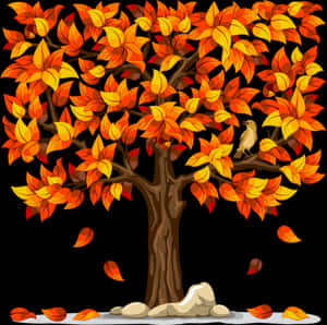 Autumn_ Tree_with_ Falling_ Leaves PNG image with transparent background