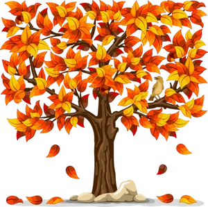 Autumn_ Tree_with_ Falling_ Leaves PNG Image