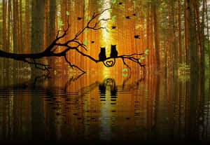 Autumnal Love Reflection PNG image with transparent background