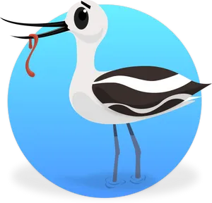 Avocet_with_ Worm_ Illustration PNG Image