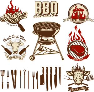 B B Q Grill Elements Vector Set PNG Image