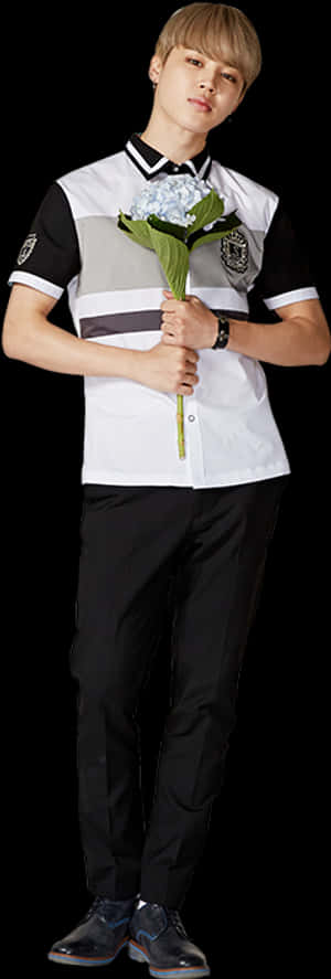 B T S Member Holding Flowers PNG image with transparent background