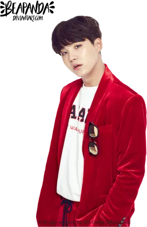 B T S Memberin Red Blazer PNG Image