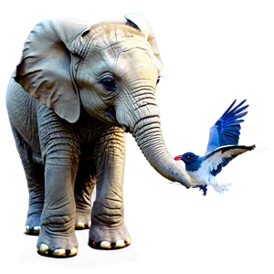 Baby Elephant With Bird Png Lnp52 PNG Image