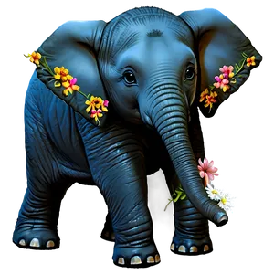 Baby Elephant With Flowers Png Neh6 PNG Image