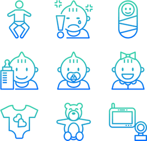 Baby Icon Set Blue Glow PNG image with transparent background