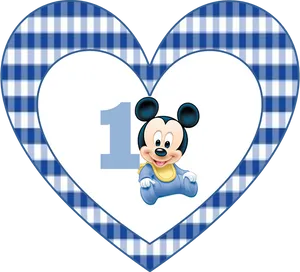 Baby Mickey First Birthday Heart PNG Image