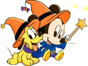 Baby Mickeyand Pluto Magic Costumes PNG Image