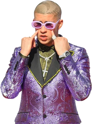 Bad Bunny Purple Blazerand Sunglasses PNG Image