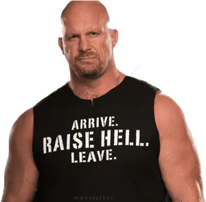 Bald Man Black Tank Top Motto PNG Image