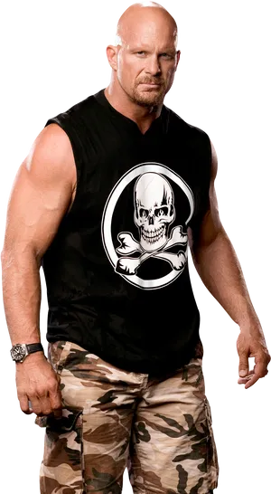 Bald_ Man_in_ Black_ Tank_ Top_and_ Camo_ Shorts PNG Image