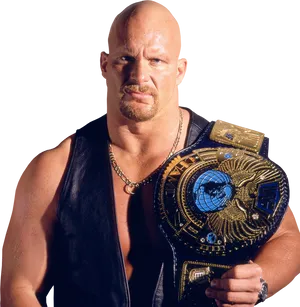 Bald_ Wrestler_ With_ Championship_ Belt PNG Image