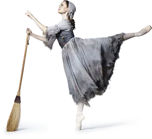 Ballet Dancerwith Broom Graceful Pose PNG Image