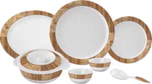Bamboo Trimmed Dinnerware Set PNG Image
