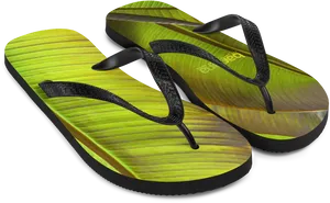 Banana Leaf Print Flip Flops PNG Image