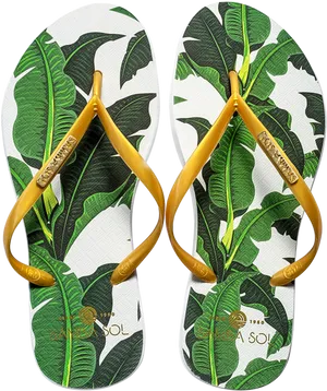 Banana Leaf Print Flip Flops PNG Image