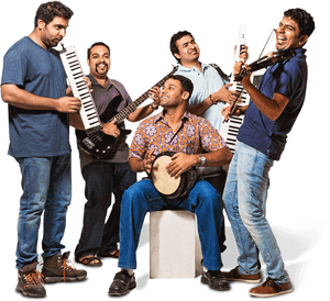 Band_ Members_ Posing_ With_ Instruments PNG with transparent background