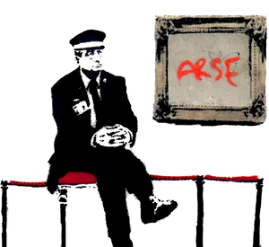 Banksy Guard With Spray Painted Artwork PNG Image