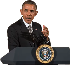 Barack Obama Speakingat Podium PNG Image