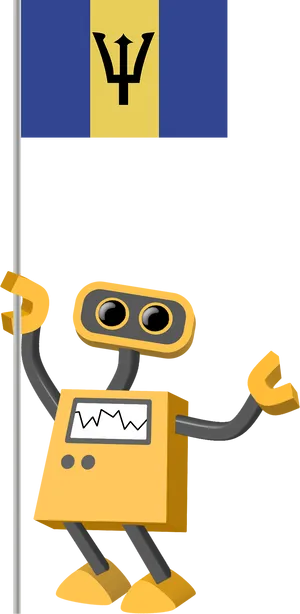 Barbados Flag Robot Cartoon PNG Image