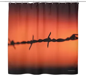 Barbed Wire Silhouette Sunset Shower Curtain PNG Image