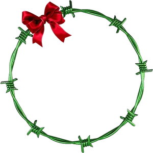 Barbed Wire Wreathwith Red Bow PNG Image