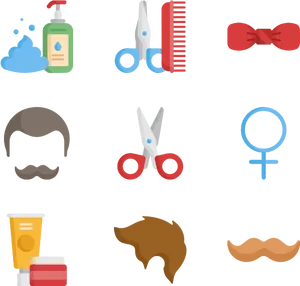 Barber Shop Essentials Icons PNG Image