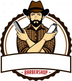 Barbershop Logo Cowboywith Tools PNG Image