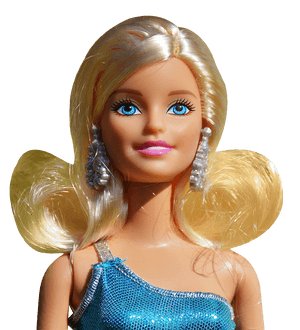 Barbie Doll Portrait Sparkling Blue Dress PNG image with transparent background