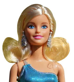 Barbie Doll Portrait Sparkling Blue Dress PNG Image