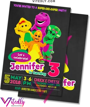 Barney Themed Birthday Invitation PNG Image