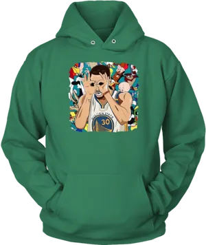 Basketball Player Cartoon Hoodie Green PNG Image