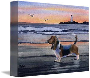 Basset Hound Beach Sunset PNG Image