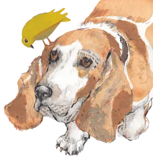 Basset Houndand Bird Artwork PNG Image