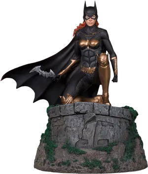 Batgirl Statueon Stone Pedestal PNG Image