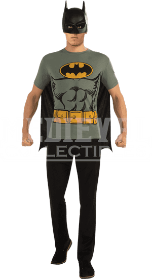 Adult Batman Grey Cape T-shirt With Mask - Batman Costume Adult Shirt, HD Png Download PNG