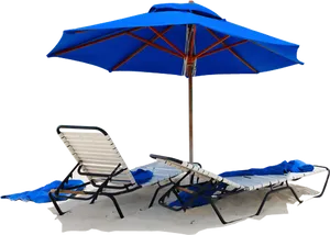 Beach Umbrellaand Sun Lounger PNG Image