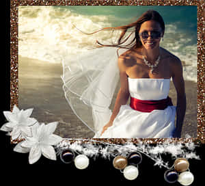 Beachside Bridein Whiteand Red Dress PNG