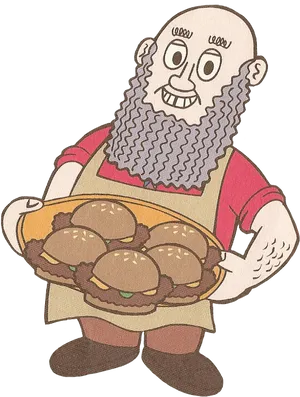 Bearded Chef Holding Burgers PNG Image