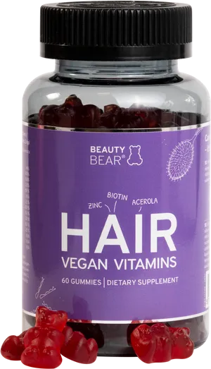 Beauty Bear Hair Vegan Vitamins Bottle PNG Image