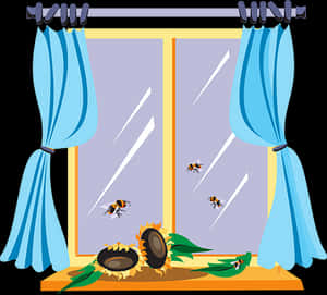 Bees Attractedto Sunflowers Window Scene PNG image with transparent background