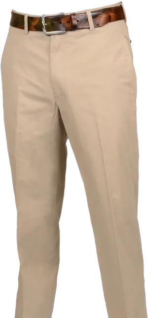 Beige Casual Pantswith Brown Belt PNG Image