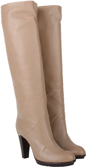 Beige Leather Knee High Boots PNG Image