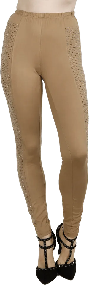 Beige_ Perforated_ Leggings PNG Image