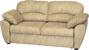 Beige Plush Fabric Couch PNG Image