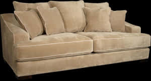 Beige Velvet Couch Black Background PNG image with transparent background